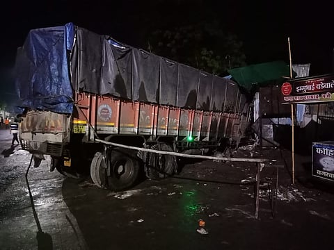 A truck full of alcohol rammed into the shop
