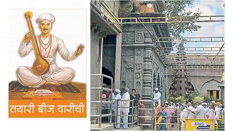 देहू - संत तुकाराम महाराज बीज सोहळ्याच्या पार्श्वभूमीवर मुख्य देऊळवाड्यात मंडप उभारणी सुरू आहे. तसेच, शिळा मंदिराचे काम पूर्णत्वाकडे आहे.