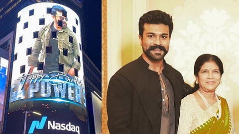new yorks times square lights up images of ram charan photos go viral