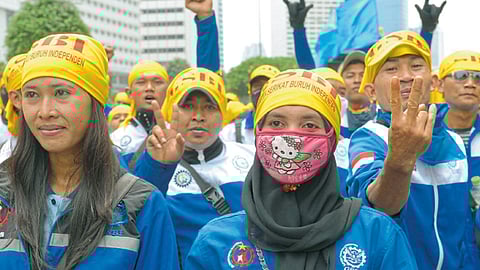 जागतिक व्यापार संघटनेच्या धोरणांच्या विरोधात जाकार्तात काढण्यात आलेला मोर्चा. (संग्रहित छायाचित्र)