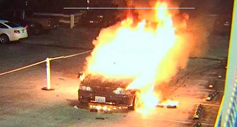 burning car in shrigonda