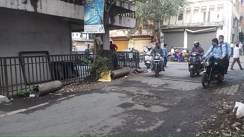 barricades and old Pipe causing minor Accident at corner of Ramnagar