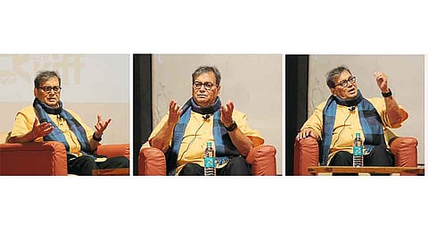 कोल्हापूर ः सहाव्या कोल्हापूर आंतरराष्ट्रीय चित्रपट महोत्सवाच्या निमित्ताने गुरूवारी प्रसिध्द निर्माता व दिग्दर्शक सुभाष घई यांनी मास्टर क्‍लास घेतला. यावेळी टिपलेल्या त्यांच्या भावमुद्रा.  (बी.डी.चेचरःसकाळ छायाचित्रसेवा)