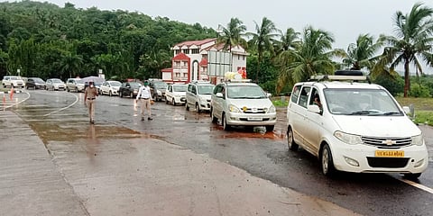 Queues of vehicles at the check post kharepatan sindhudurg