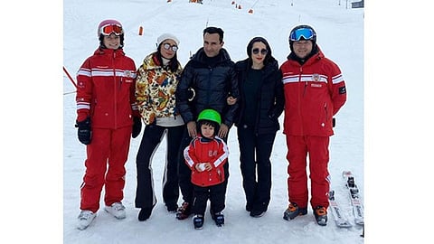 Taimur enjoys playing in snow at Switzerland 