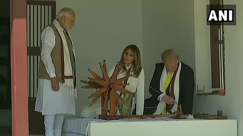 US President Donald Trump and First Lady Melania Trump arrive in Ahmedabad
