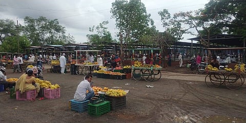Vegetable sellers in the city of Mangalwedha sat in one place