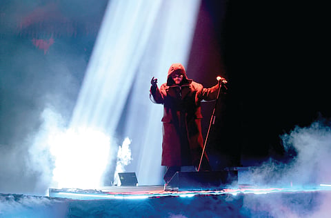The Weeknd performing at Grammys 2025