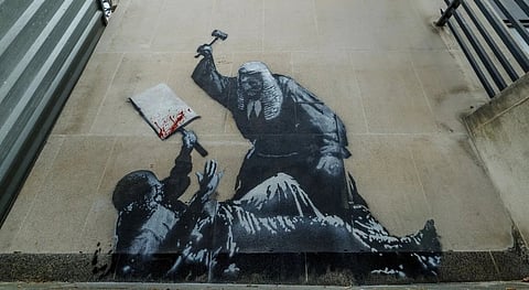 Banksy's work outside British Parliament