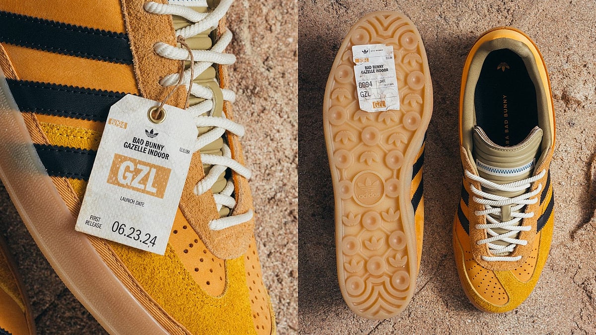 Bunny x Adidas Gazelle Indoor 'Solar Gold' Sneakers: Price, Release ...
