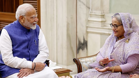 Prime Minister Narendra Modi with former Prime Minister of Bangladesh Sheikh Hasina 