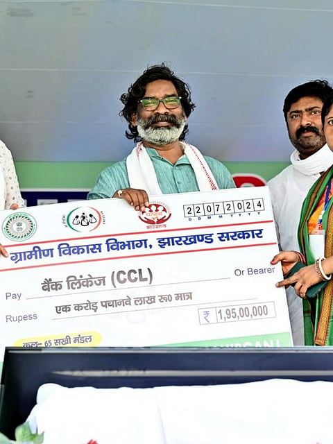 Jharkhand Chief Minister Hemant Soren during the inauguration and foundation stone laying ceremony of various welfare schemes and asset distribution program