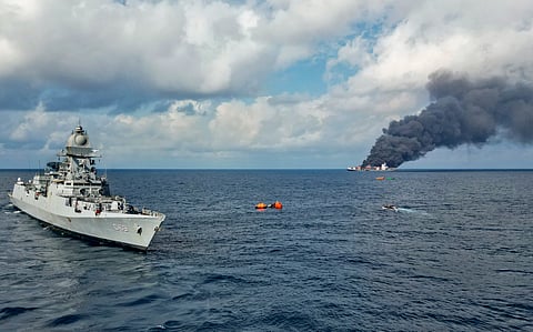 Drift and oil spill advisory issued after fire on container ship off Kerala coast
