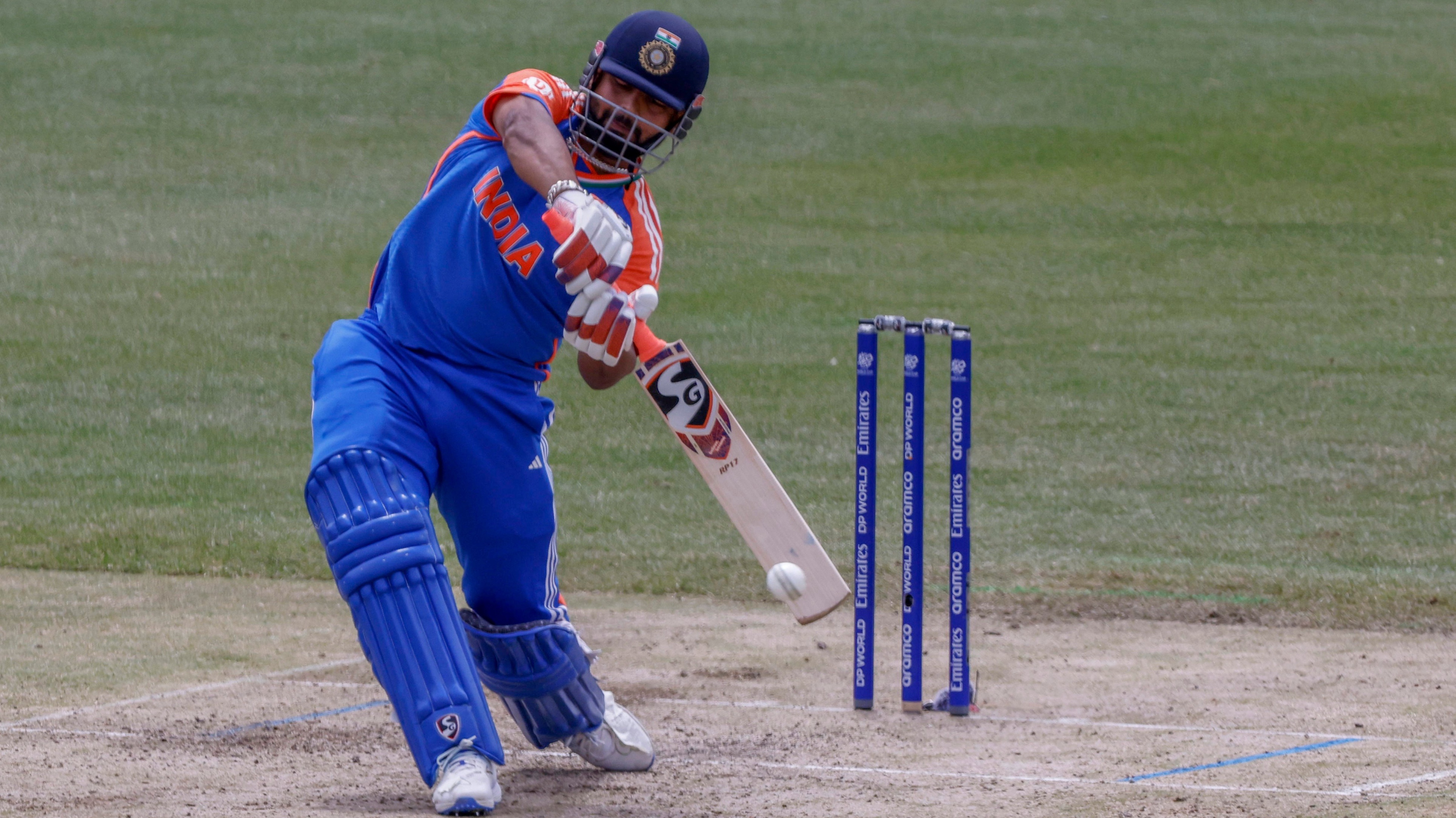 India's Rishabh Pant plays a shot during the ICC Men's T20 World Cup cricket match between India and Pakistan