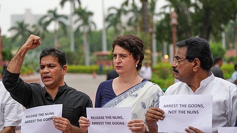 Priyanka slams BJP for 'atrocities on minorities', holds protest against arrest of nuns