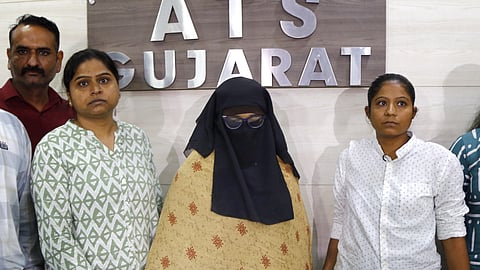 Shama Parveen Ansari, accused of promoting the anti-national propaganda of Al-Qaeda in the Indian Subcontinent, after her arrest by the Gujarat ATS from Bengaluru, at ATS office in Ahmedabad