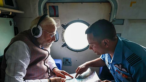 PM reaches Himachal's Kangra after conducting aerial survey of disaster-hit Mandi, Kullu districts

