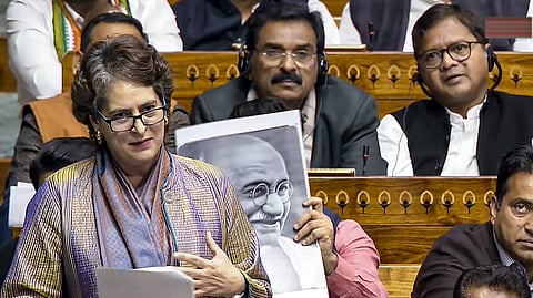 Opposition MPs protest against VB- G RAM G bill on rural employment, term it 'insult' to Bapu