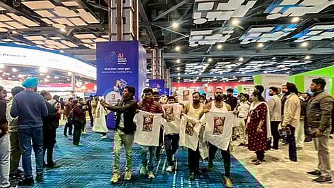 Youth Congress workers hold 'shirtless protest' at AI Summit, 10 detained; BJP slams Congress