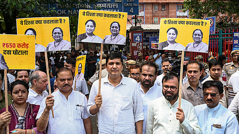 Delhi AAP protest outside LNJP Hospital alleging Rs 650 crore health scam
