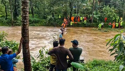 Search operation underway for a man swept away in the Kanjirappuzha river, in Kannur, Kerala, on Sunday | PTI