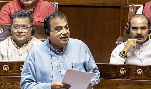 Union Minister of Road Transport and Highways Nitin Gadkari speaks in the Rajya Sabha during the Monsoon session of Parliament, in New Delhi, Wednesday | PTI