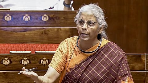 Union Finance Minister Nirmala Sitharaman speaks in the Rajya Sabha during the Monsoon session of Parliament