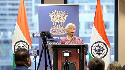 Union Minister for Finance and Corporate Affairs Nirmala Sitharaman addresses members of the Indian diaspora community at the Consulate General of India, in Chicago, United States