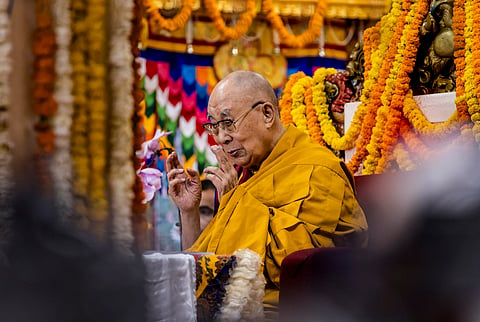 Tibetan spiritual leader Dalai Lama during a life-long prayer by Dokham Chushi Gangdruk and Himalayan Buddhist Cultural Association members, at McLeodganj in Dharamshala | File image/PTI