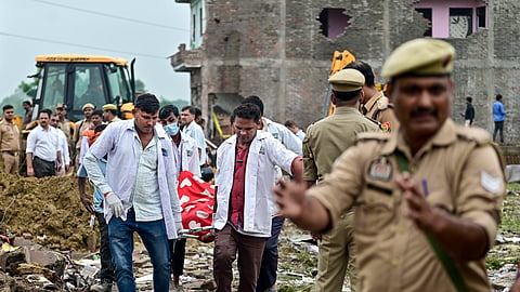 The force of the explosion caused extensive damage to the factory and surrounding structures, with five to six houses adjacent to the unit collapsing