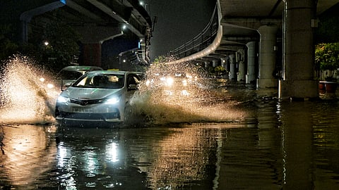 Traffic was severely affected across several stretches of the Capital and adjoining areas as waterlogging slowed vehicular movement