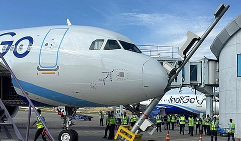 An IndiGo aircraft hit an upright metal pole at Bay No. 6 of Srinagar airport during the parking process | X/@sompura_preeti