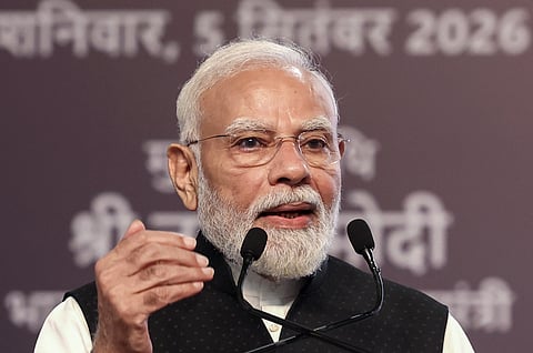 Prime Minister Narendra Modi addresses the centenary celebrations of Shri Ram College of Commerce, in New Delhi, on Saturday | PTI