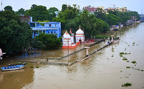 An area inundated by floodwaters following the rise of Ganga river, in Patna, Bihar, on Saturday | PTI