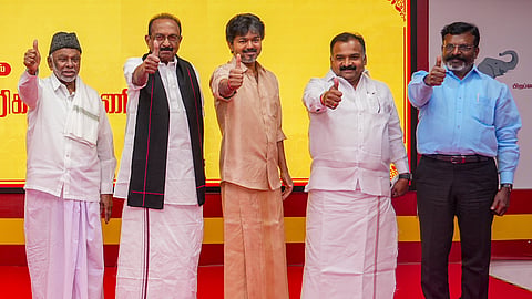 Vijay on Wednesday formally announced the name of the ruling coalition as the “Secular Social Justice Victory Alliance”