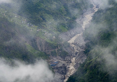 The Trishuli River flows through a flood-affected valley in the aftermath of the recent flash floods, at Grang, in Rasuwa district, in Nepal | PTI