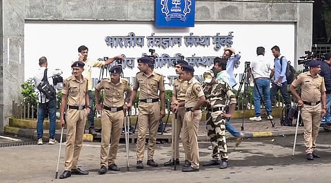 Police personnel stand guard outside IIT Bombay after the recent death by suicide of a second year B Tech student Sahil Wakode, in Mumbai | PTI