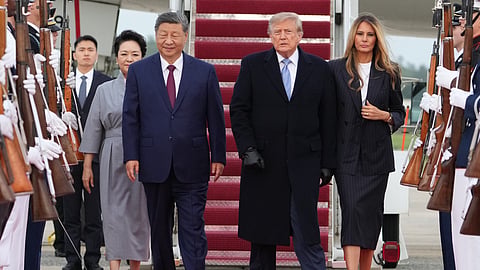 President Donald Trump, first lady Melania Trump, China's President Xi Jinping and his wife Peng Liyuan participate in an arrival ceremony at Joint Base Andrews | PTI