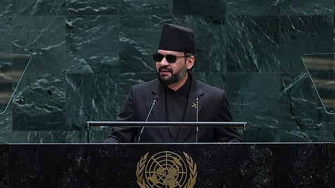 Nepal's Prime Minister Balendra Shah addresses the 81st session of the United Nations General Assembly at UN headquarters, on Thursday | PTI