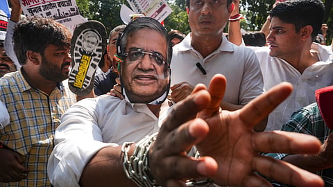 Indian Youth Congress members stage a protest against Chief Election Commissioner Gyanesh Kumar, demanding his resignation, in New Delhi, on Friday | PTI