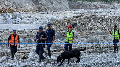 Nepal Police personnel conduct search and rescue operation following the devastating flash floods on August 26 | File image/PTI
