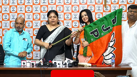 Former Trinamool Congress MP Rukmini Mallick, popularly known as actress Koel Mallick, officially joins the BJP, in Kolkata, on Monday | X