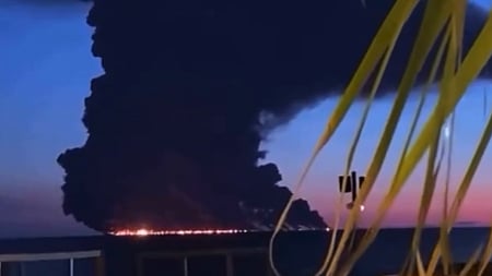 Oil tanker carrying 23 Indians catches fire after Ukraine drone strike off Russia coast | X