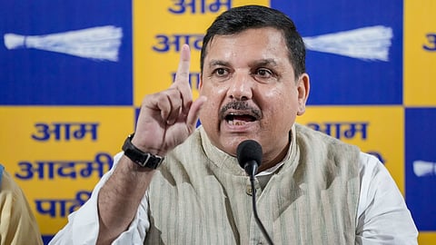 AAP Rajya Sabha MP Sanjay Singh addresses a press conference, in New Delhi, on Sunday | File image/PTI