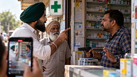 A Facebook Live video captured a heated confrontation between activist Parvinder Singh Jhota and a chemist in Mansa before the activist was fatally shot | Representational image/AI generated