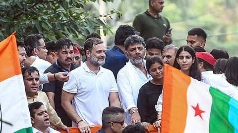 BJP leaders call the incident an insult to Karnataka, while Shivakumar maintains Gandhi was concerned about his safety amid the crowd