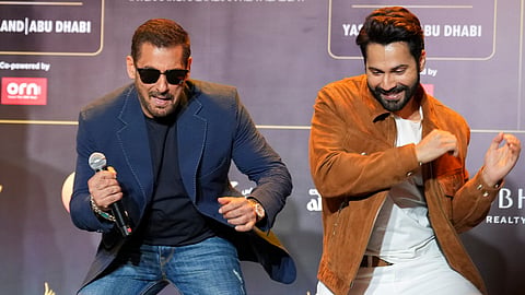 Bollywood actors Salman Khan, left, and Varun Dhawan during a press conference for the '27th International Indian Film Academy' (IIFA) Awards, in Mumbai, Maharashtra, on Thursday | PTI