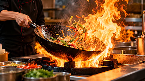 Wok hei means 'breath of the wok' and describes the smoky, lightly charred flavour associated with high-heat stir-frying | Representational image