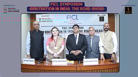 L to R: Dr Ashok Sharma, Dr. Anju Rana, Law Secretary; Justice Sudhanshu Dhulia; Deepak Dhawan; Rohan Sharma