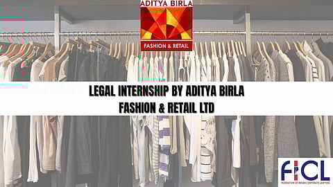 Legal internship banner with clothing rack background